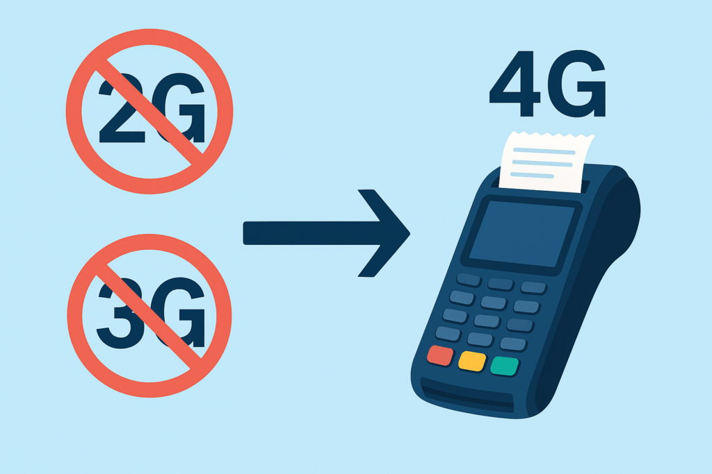 המחשה של מעבר ממסופי סליקה ישנים בתקשורת 2G ו-3G למכשיר חדש תומך 4G